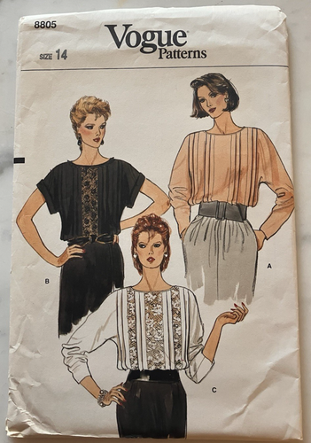VOGUE 8805 Sewing Pattern Top Blouse Shirt Pullover Lace Sz 14  UC VTG 80s Scoop - Picture 1 of 8