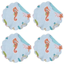 St Kitts Quilted Round Scallop Edge Reversible Placemats Kitchen Dining Set of 4