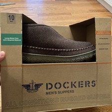 Dockers Men 10 Brown Taupe Rugged Wool Boot Slip-On Slippers Memory Foam NIB
