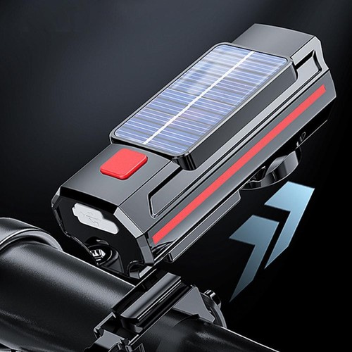 Superhelle LED Solar Fahrrad Scheinwerfer Fahrradlampe Wiederaufladbare Hupe mit R2S2 - Bild 7 von 22