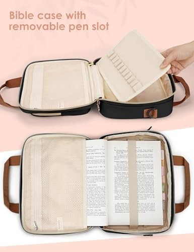 Bible Cover Case for Women 【w/6 Highlighters & Tabs】 Large Bible Quilted Black - Imagen 4 de 7