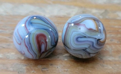 Vintage Akro Agata Peltier Art Swirl Vetro Marmo Misura 3/4" Blu Giallo Marrone - Foto 2 di 6