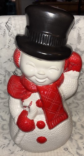 Vintage Handarbeit Keramik Zuckerstange Schneemann Weihnachtsdekoration 12,5" - Bild 1 von 9