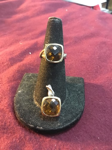 Lorenzo Sterlingsilber und 18k Gelbgold passender Rauchtopas Ring & Anhänger - Bild 1 von 8