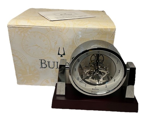 Bulova B7520 Largo Clock Dark Mahogany Finish Art Deco Style - Open Box WORKS
