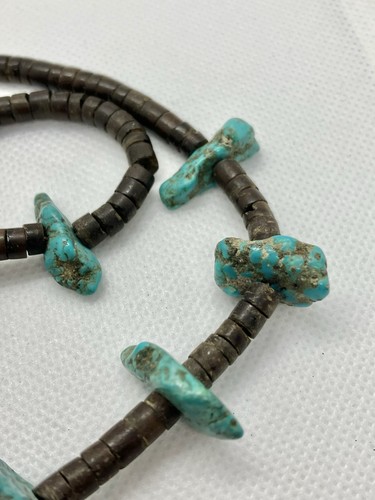 Vtg 1970s Southwestern Butterfly Necklace Real Lg Turquoise Nugget & Heishi Bead - Picture 6 of 9