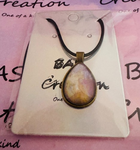 One of a kind Hand-Painted Fluid Art Teardrop Cabochon Necklace - Picture 5 of 6