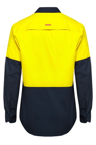 2 x Hard Yakka Basic 2 Tone Long Sleeve Vented Drill Shirt Yellow Navy - Bild 2 von 3