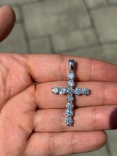 Real 925 Silver Cross Iced Pendant MOISSANITE Necklace Passes Test Hip Hop GRA