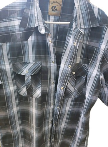 Coevals Club Mens Shirt Black White Plaid Pearl Snap Large Western Cowboy - Picture 7 of 7