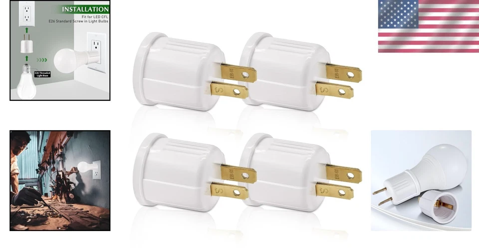 Outlet to Light Socket Adapter Pack E26 E27 Bulb Socket Convert 660W 125V - Image 2 of 4