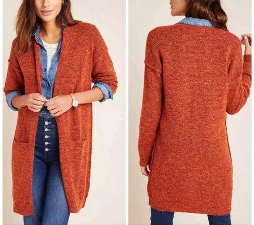 Anthropologie Nuria Rust Orange Soft Cardigan Sweater Sz Small