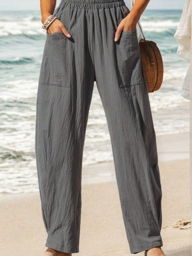 Pantalone donna vita alta relaxed fit con elastico in vita e tasca utility - Foto 4 di 18