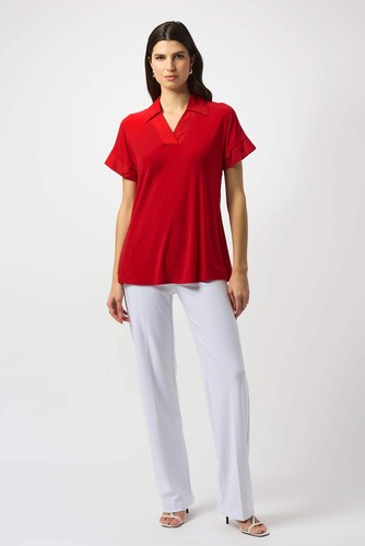 Joseph Ribkoff Collared V-Neck Short Sleeve Top 251290 - Picture 7 of 14