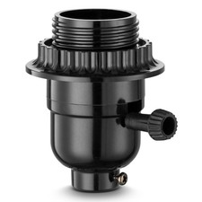 3 Way Light Socket with Lamp Shade Ring, E26 Replacement Black