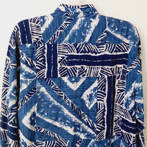 Camicia Victoria Hairlooms uomo taglia M blu geometrica con bottoni manica lunga 5514 - Foto 5 di 8