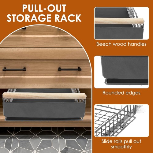 Pull-Out Cabinet Organizer Drawer – Slide-Out with Wood Handle, Heavy Duty (S - Picture 3 of 5