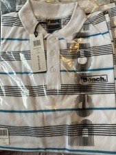 Men’s Bench White, Black And Blue Striped Polo Top Size Medium RRP £40