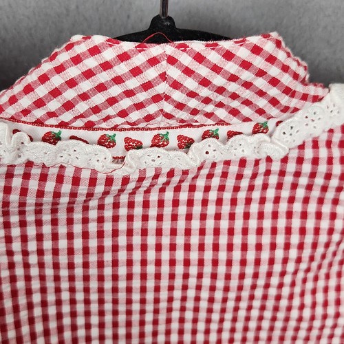 LANZ OF SALZBURG Robe Womens Medium Red White Gingham Lace Trim Oversized - Picture 7 of 10