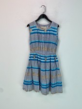 Most Treasured By Therapy Blue Stripe Floral Mini Fit And Flare Dress UK 10