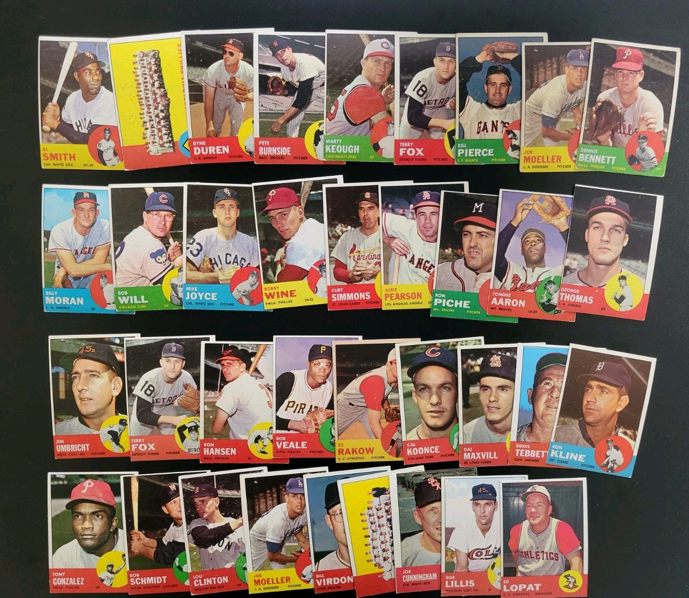1963 Topps Baseball Cards -  36 Card Lot - Bobby Wine | Ron Kline | More!
