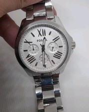 RARE & RUNNING! Silver on White Men's Fossil Watch AM4509 Stainless Steel