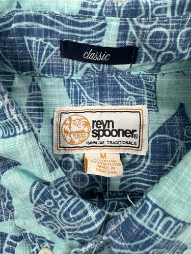Reyn Spooner Hawaiian Shirt Mens Medium Blue Maui Deep Fish Button Down NEW - Picture 8 of 8