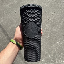 Starbucks 2021 Black Matte Soft Touch Bling Studded Venti Tumbler 24 oz Cold Cup