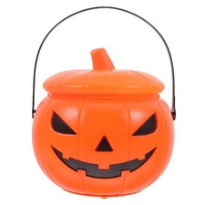 Halloween Pumpkin Candy Bucket with Lid, Light and Sound Jack O Lantern Plast...