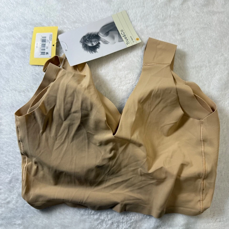 Sujetador cómodo inalámbrico True & Co cuello en V diseño liso almohadillas extraíbles sin cables M Foto 4 de 4