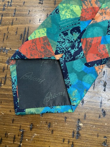 Cravatta seta Brioni fatta a mano in Italia colorata astratta vintage designer confezione regalo - Foto 9 di 11