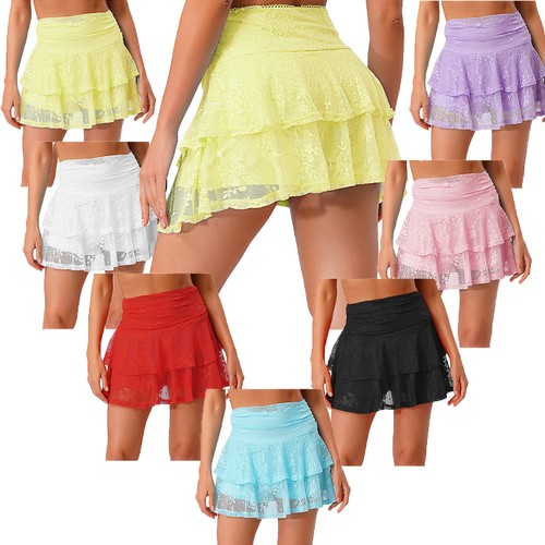 Damen Minirock Tanzrock Festival Skorts Clubwear Spitze seitlich Blumen Rüschen - Bild 4 von 95