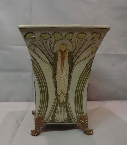 Vase Marabu Vogel Art Deco Stil Jugendstil Porzellan Bronze - Bild 7 von 9