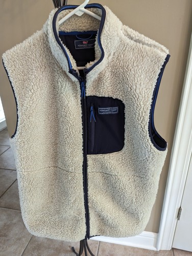 Vineyard Vines Men's Sherpa Sleeveless Vest Zip Closure Pocket Oatmeal Sz L - Picture 2 of 14