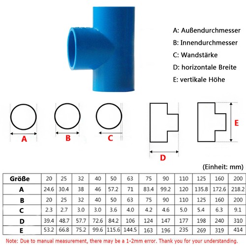 Kunststoff PVC Rohr Klebefitting T-Stück Verbinder Muffe 20-200mm Weiß Blau Grau - Picture 2 of 6