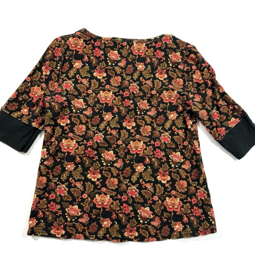 Sundance Black Cordelia Bloom Henley Tee Shirt Thermal Onyx Floral Size Medium - Picture 2 of 7
