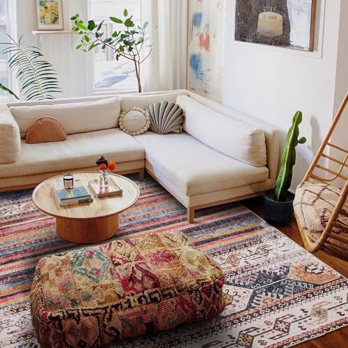 Washable Rug 6x9 Stripe Boho Area Rug, Vintage Living Room Rug Indoor Non-Slip - Bild 3 von 8