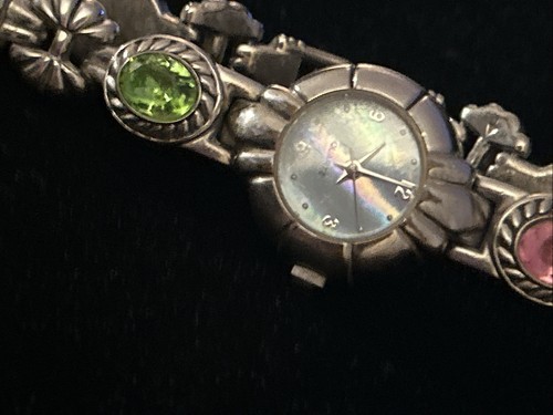Women’s Multi Colored Stone Fashion Watch Silver Tone Dainty Works About 7” - Picture 5 of 13