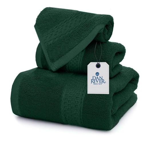 100% Ring Spun Cotton 3-Piece Towel Set, Hunter Green, Bath Towel, Hand Towel...