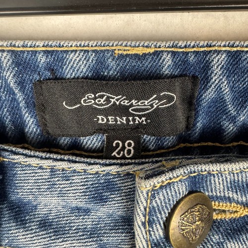 Pantalones de mezclilla holgados Ed Hardy para mujer talla 28 grandes Y2K estampado trasero Koi Dragon Tiger *NUEVOS CON ETIQUETAS* - Imagen 5 de 9