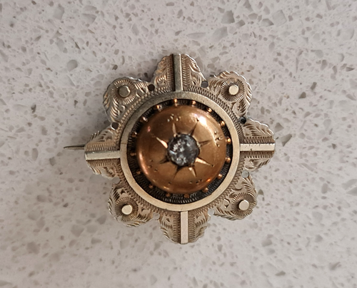 Antique Victorian Gold filled Brooch with Paste stone