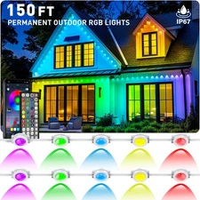 150FT Permanent Outdoor RGB Lights - Waterproof Smart LED Eaves Lights with A...