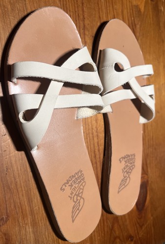 Ancient Greek Sandals White Leather Desmos Slides Handmade Greece EU39 US 9 - Picture 5 of 9