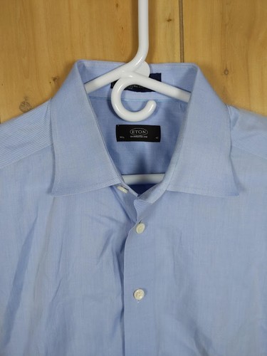 Eton Schweden Hemd französische Manschettenknöpfe Herren 16,5 42 hellblau elegant Knopfleiste Twill - Bild 12 von 14