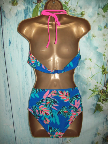 LADIES FIGLEAVES BIKINI SIZE 14, 38D, Tropical Floral Halter neck 2 Piece - Picture 5 of 7