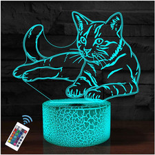 Cat Night Light,16 Colors Remote Control  Smart Touch Dimmable 3D Illusion Beds