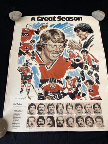 Vintage 70s Philadelphia Flyers The Bulletin Poster Bobby Clarke Barber Leach - Picture 6 of 6