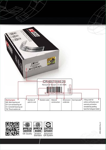 Roulements de bielles King Racing pour Nissan 350Z VQ20 VQ25 VQ30 VQ35 HX STDX - Picture 5 of 5