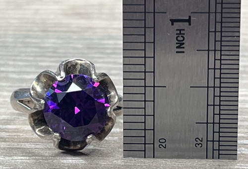 Vintage Mexiko großer lila Glasstein "Blume" Sterling Silber 925 Ring Gr. 8,5 - Bild 10 von 15