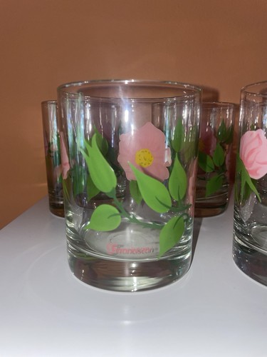 Set of 7 Vintage Franciscan Desert Rose Double Old Fashion Glasses Tumblers 1960 - Picture 3 of 3